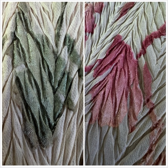 Komarov Blush Pink Crinkle Pleated Blouse Velvet Floral Burnout Plaque Romantic - Picture 5 of 16